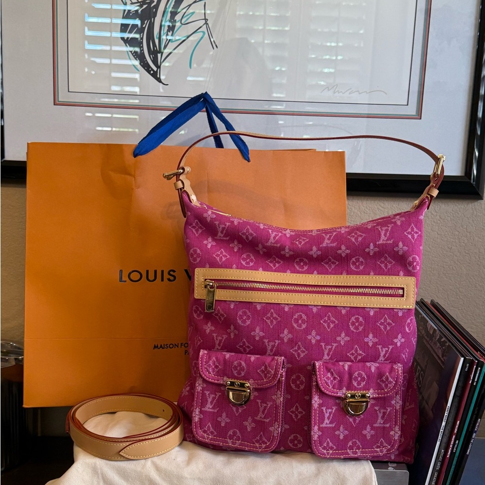 Pink Denim Monogram Baggy GM